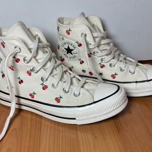 Converse Cream High-Top Sneakers with Cherry Print